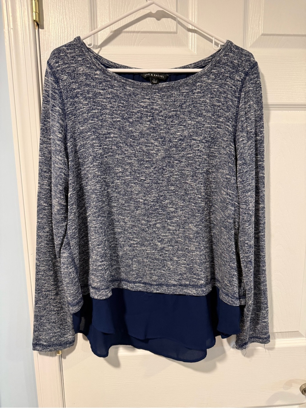 Casual Navy Layered Hem Long-Sleeve Top